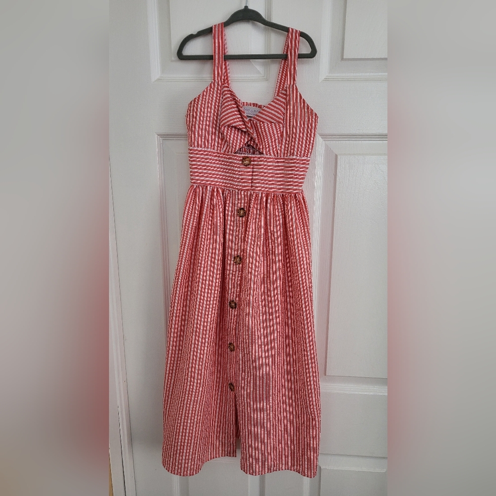 iris & ivy Coral and White Striped Button-Front Sundress